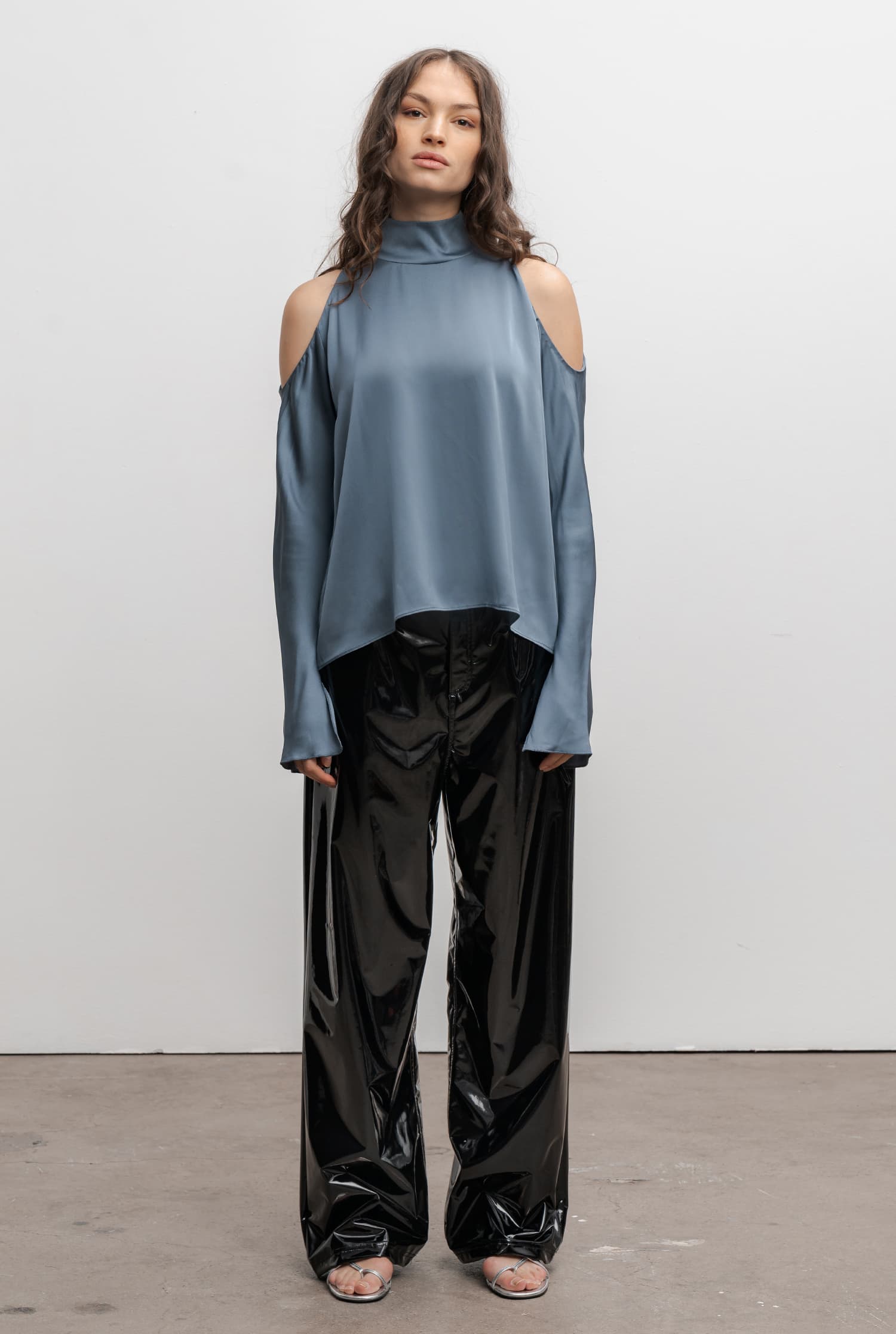 Yuri silk blouse steel blue