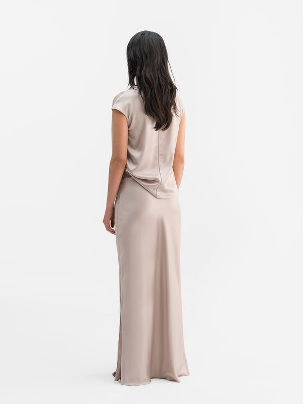 Hana long logo satin skirt greige