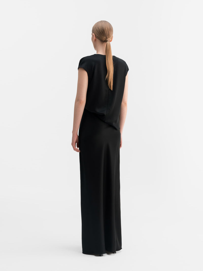 Hana long logo satin skirt black