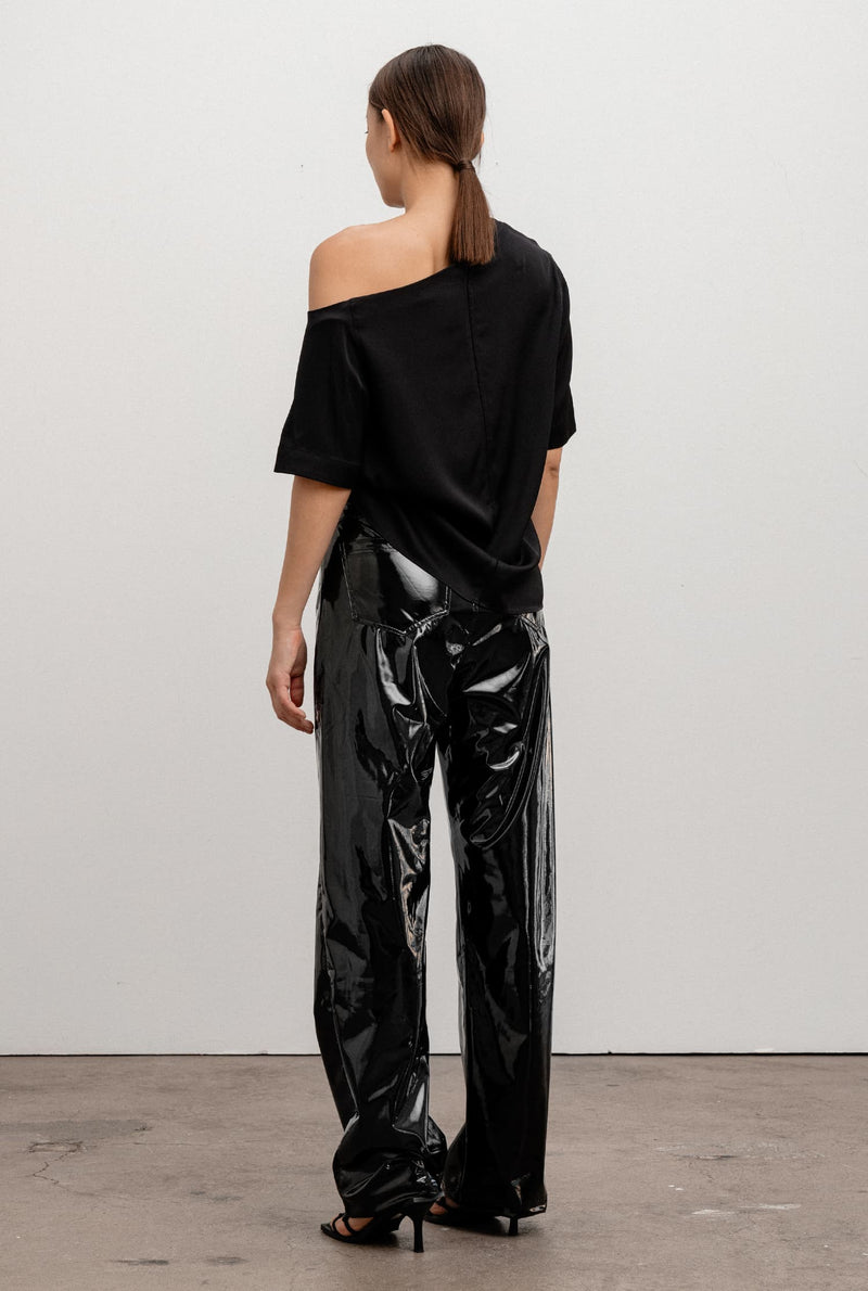Asymmetric draped vinyl trousers black - Women | BALMAIN