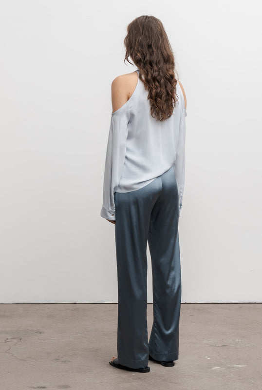 Ava satin silk trousers steel blue