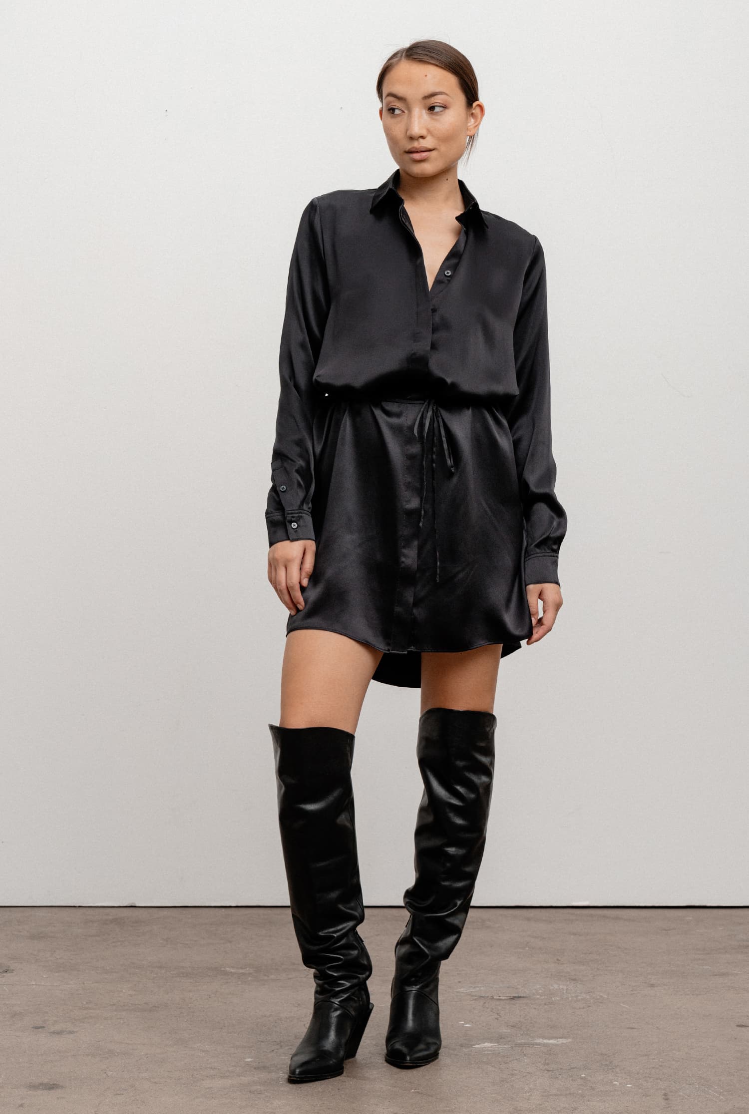 Satina Shirt Dress in Black