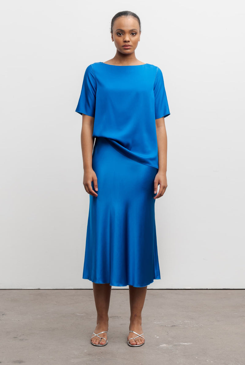 Hana silk skirt cobalt blue