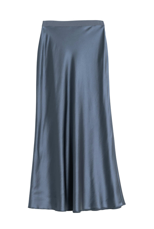 Hana satin silk skirt steel blue