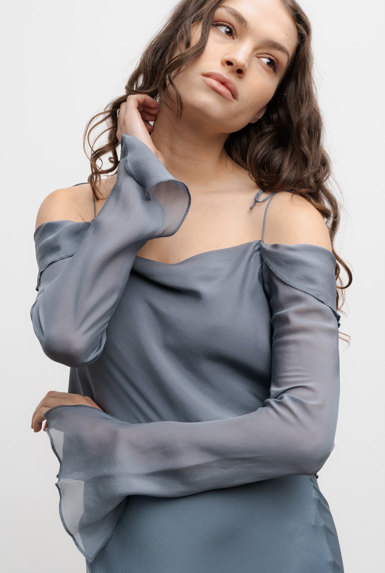 Hina silk blouse steel blue