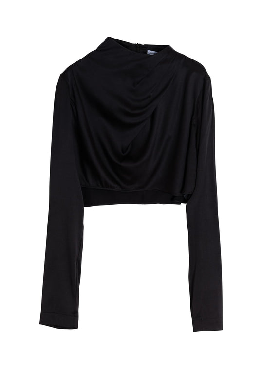 Jade cropped satin silk blouse black