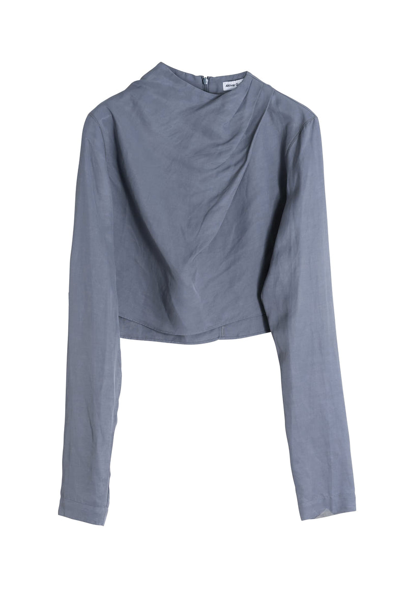 Jade cropped linen blouse steel blue