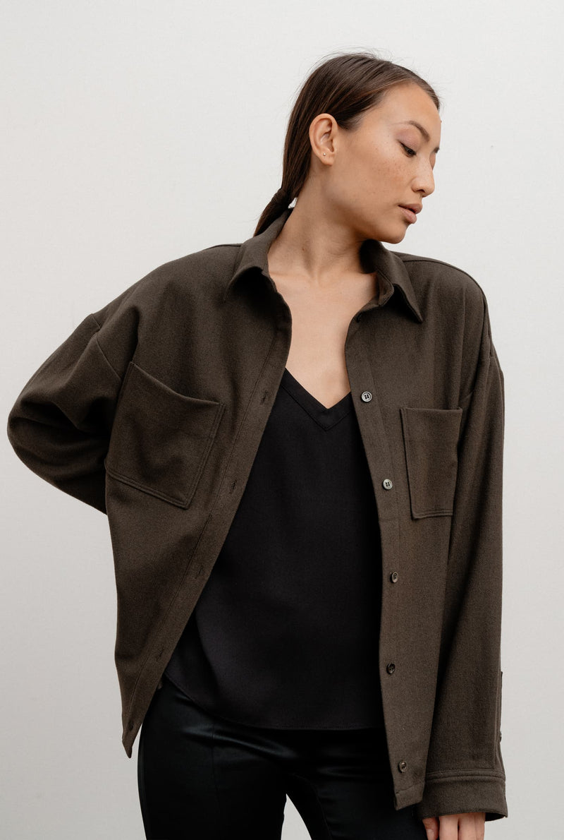 June wool over shirt army green