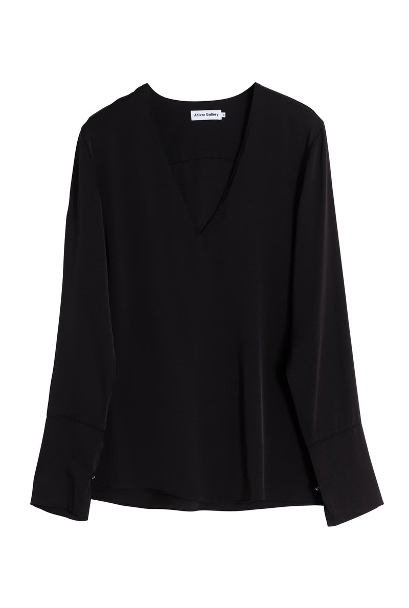 Kelly v-neck silk blouse black