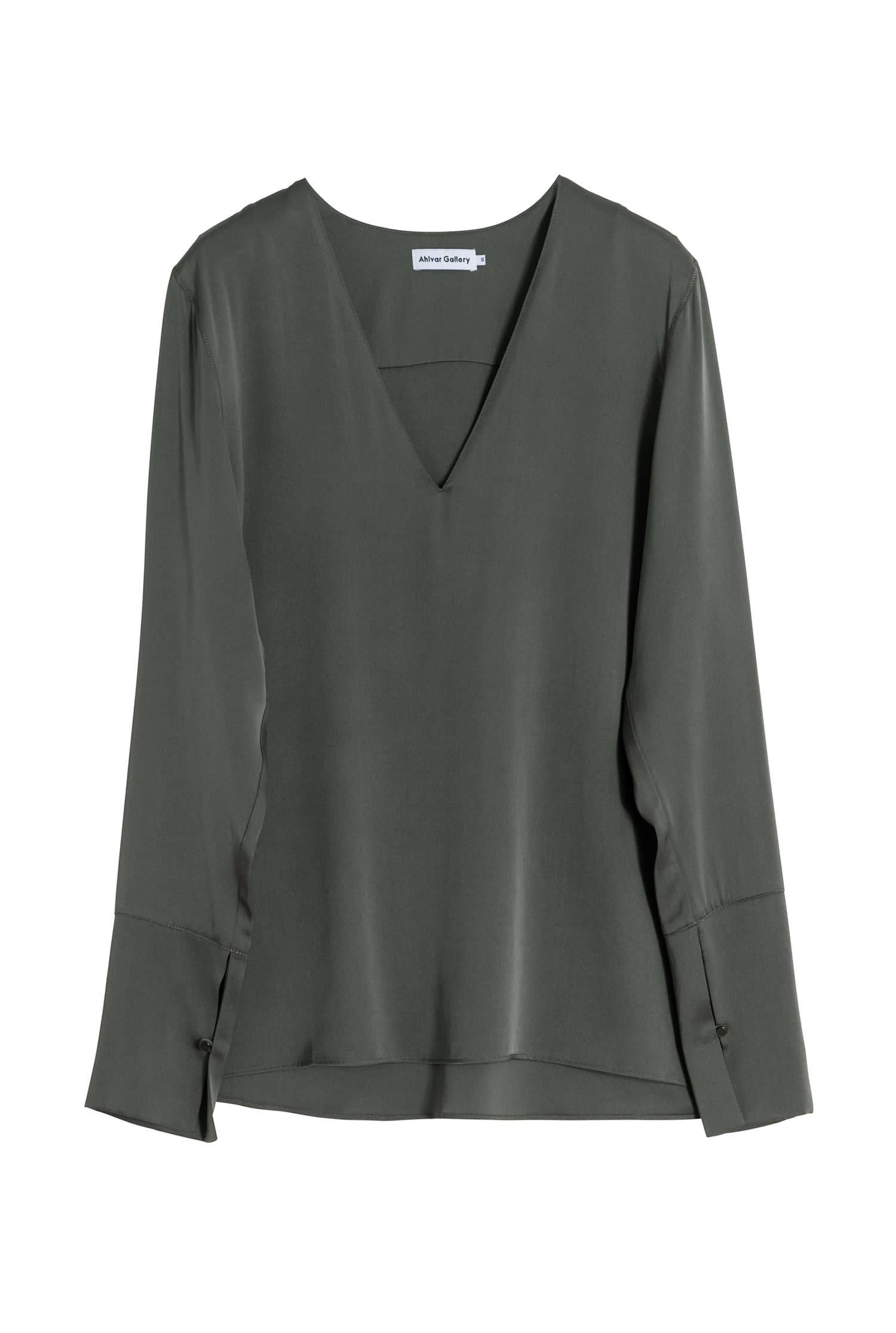 Kelly v-neck silk blouse military green