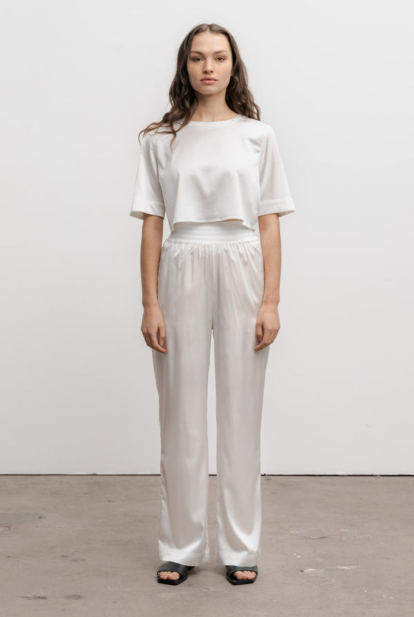 Pam cropped satin tee off-white