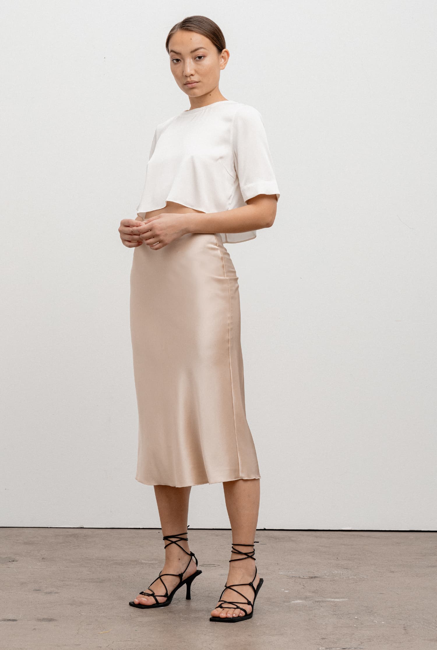 Pim cropped silk tee off-white